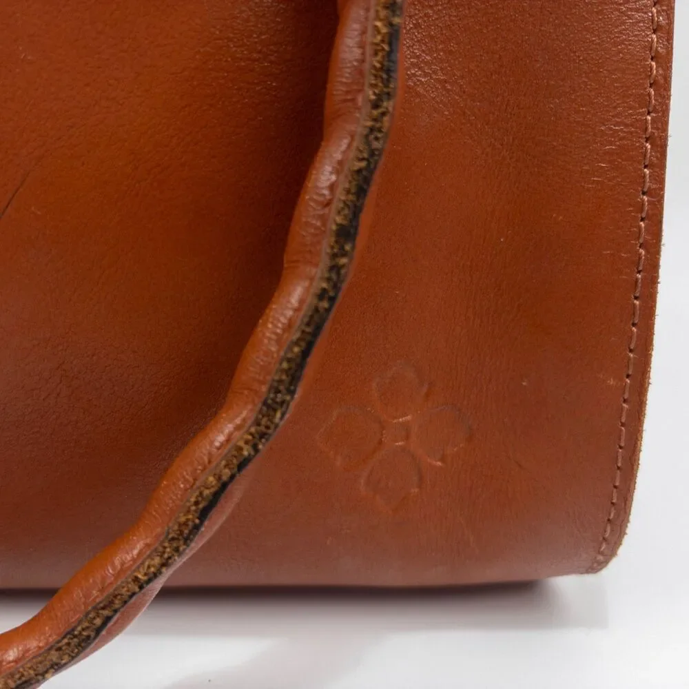 Patricia Nash Embossed Leather Satchel in Cognac Brown with Gold Accents